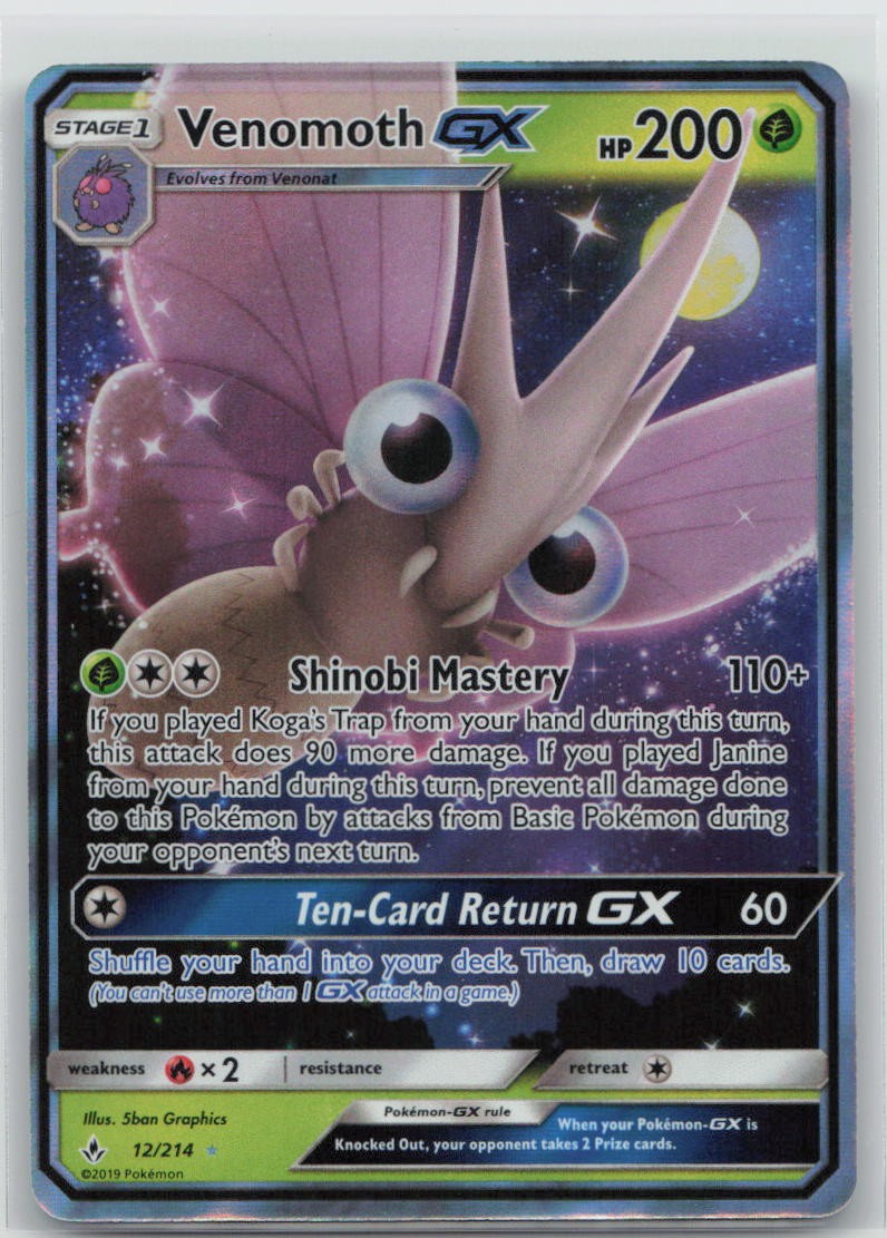 Venomoth GX Holo Ultra Rare SM - Unbroken Bonds 12/214 NM