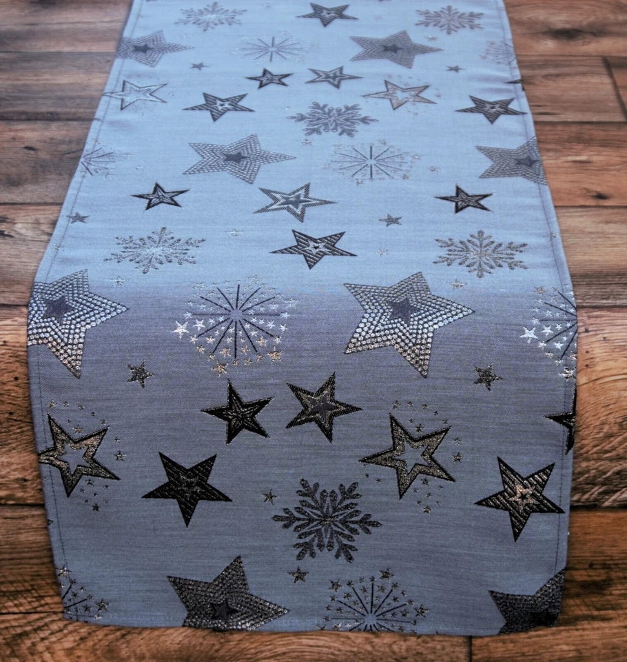 Weihnachten Grau Silber Sterne Mitteldecke Tischläufer Kissenhülle 45=29 - Bild 2 von 4