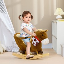 Cavallo a Dondolo per Bambini, Sedia a Dondolo per Bambini in Peluche con Cintura di Sicurezza, Suoni - Marrone