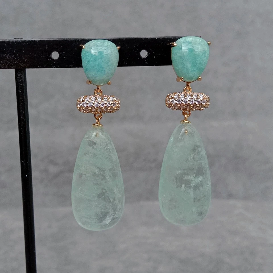 Women Earrings Fashion Green Amethyst Prasiolite Amazonite Stud Earring Jewelry - Image 4 of 4