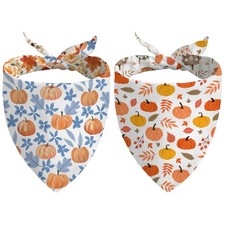Fall Dog Bandana Reversible 2 Pack Small Autumn Pumpkin Leaves Triangle Scarf