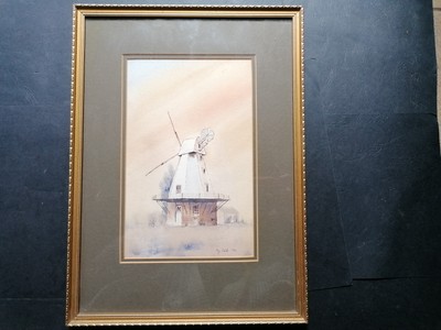 Modernes Aquarell Keuchen, Rye Windmill, Sussex, Tony Slater, Vintage