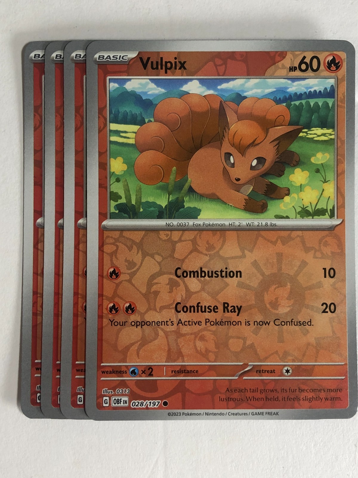 Pokemon TCG Obsidian Flames 4x Playset Reverse Holographic Vulpix 028/197 NM