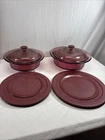 VTG Corning VISION Pyrex Cranberry Ribbed Casserole Dish w/ Lid V-30-B & V-31-B