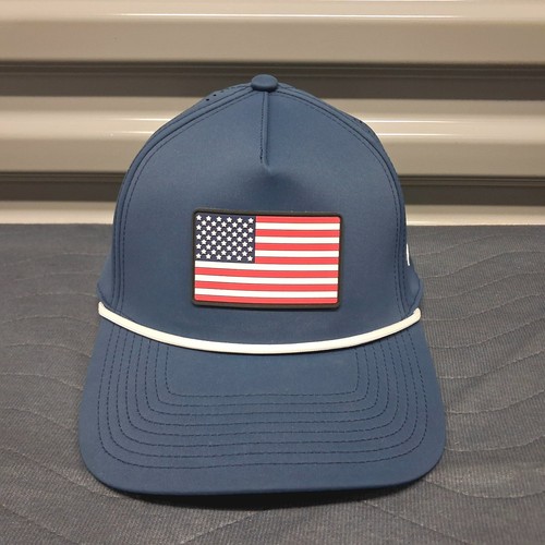 Branded Bills Patriotic Golf Hat USA Flag Roped Snapback Navy Blue Performance