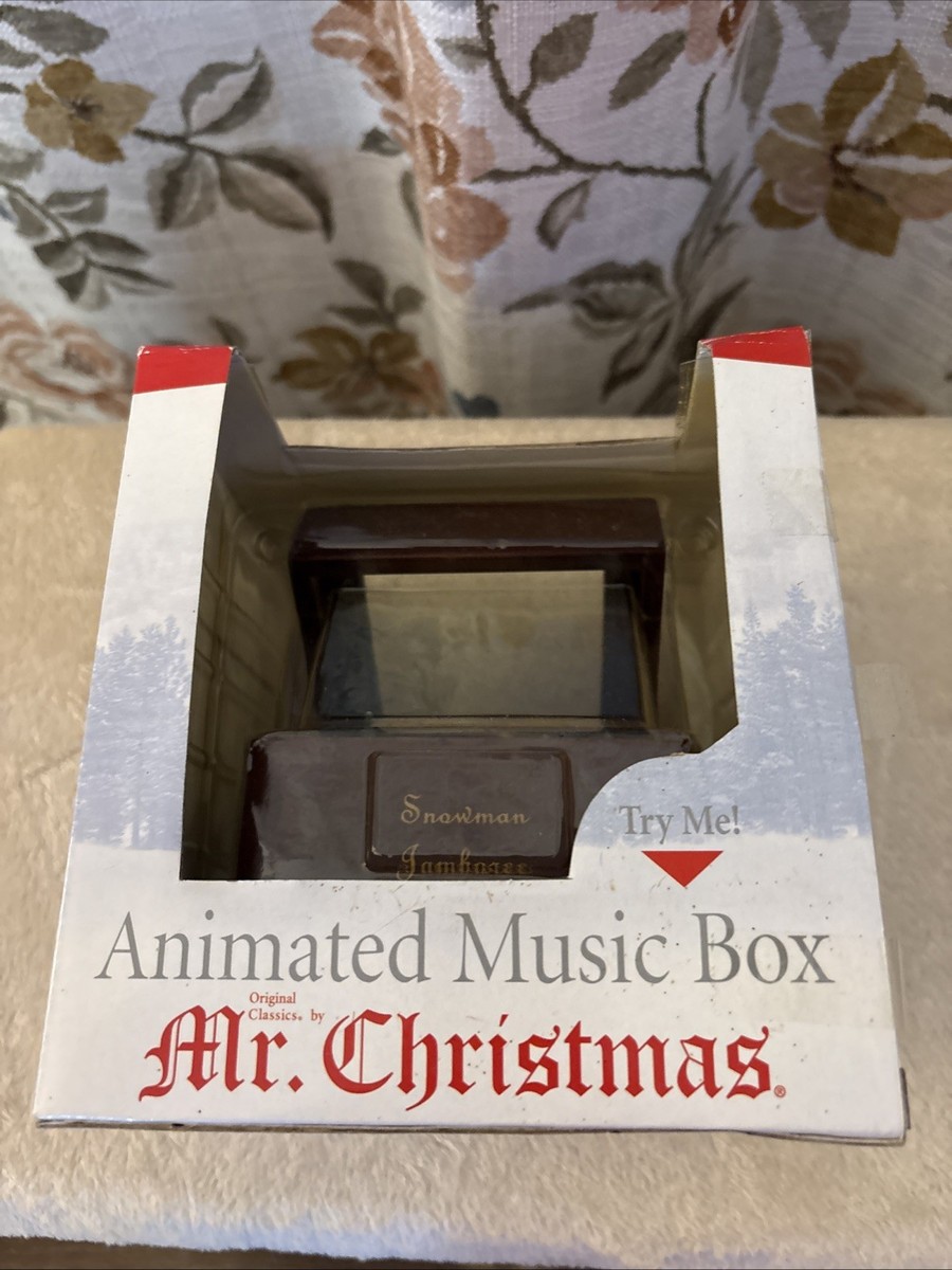 Mr. Christmas Miniature Animated Music Box Skating Snowman Trees 4