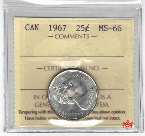 1967 Canada 25 Cents - ICCS MS66 - XGQ 333 - Picture 1 of 2