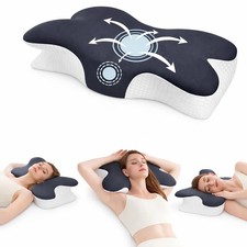 Ergo Cervical Neck Pillow, Memory Foam Contour Bed Pillow with Dual Height,Br...