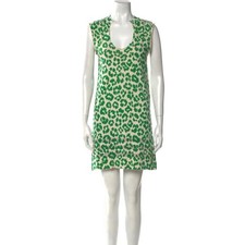 Marc by Marc Jacobs Green Leopard Print Pima Cotton Shift Dress Womens Size M