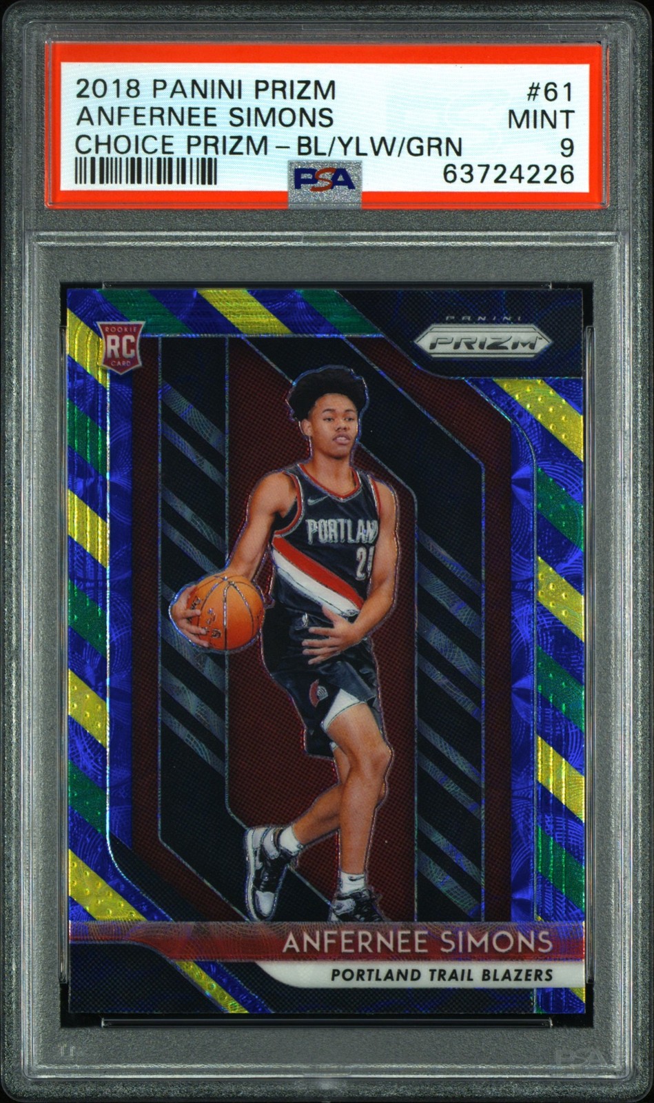 ANFERNEE SIMONS 2018-19 Panini Prizm Choice Blue Yellow Green Rookie PSA 9 #61