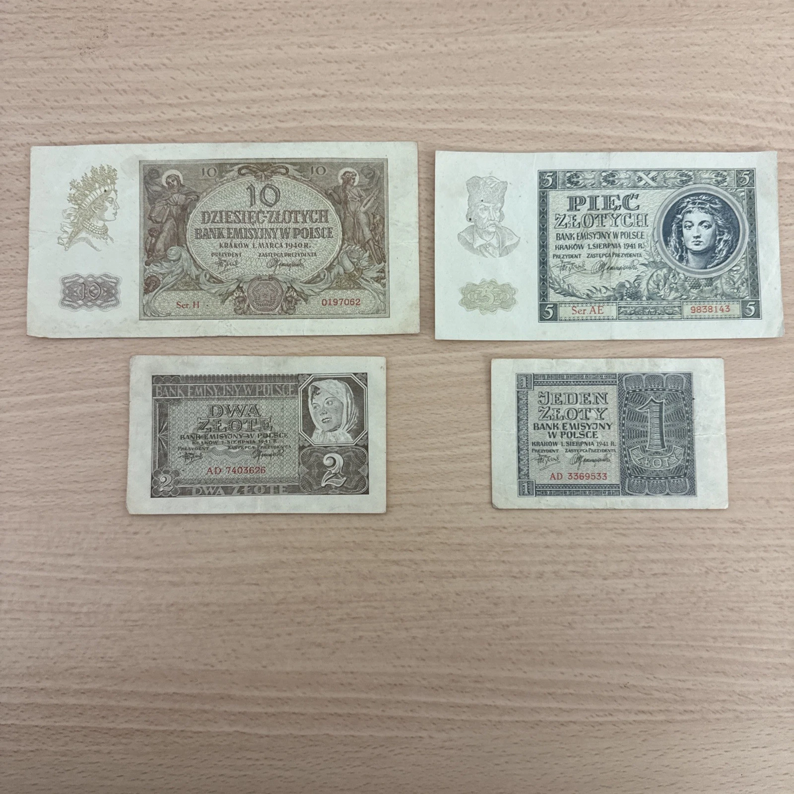 Lot De Billets Pologne 1 Zloty / 2 Zlote / 5 Zlotych / 10 Zlotych 1940 1941