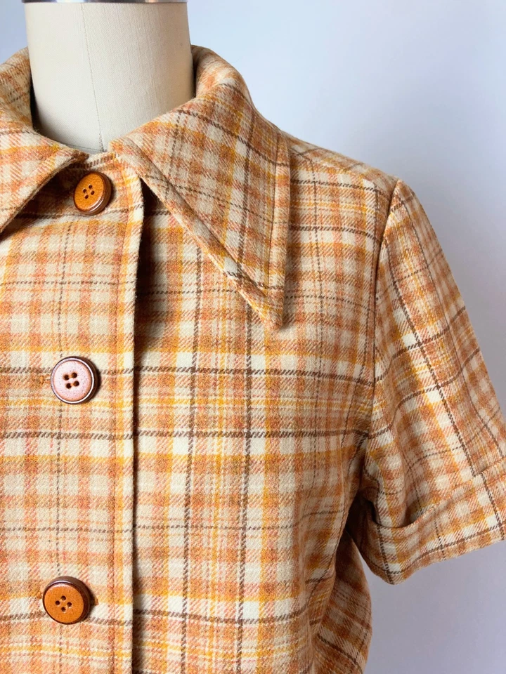 Vintage 1950s GOLD Plaid Wool Cropped Jacket Custom Made by Janet Stricker Lined - Image 3 of 4