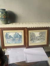 Pair Of Signed Art The Spring Ewell , Bonnie Hall Bridge By Keith Charles Epsom