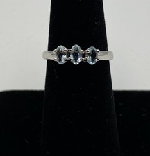 Ring Vintage Aquamarine Sterling Silver, Three Oval Faceted Stones, Size 7
