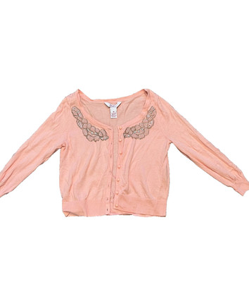 Candies Crop Cardigan Womens Medium Pearl Embellished Rhinestones Pink Coquette