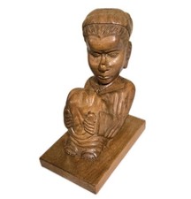 Thinking Man Monk? Wooden Wood Carving Statue 8" x 8" Possibly Mahogany?