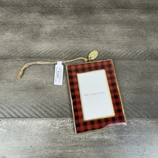 Pottery Barn 2020 Red Plaid Enamel Rectangular Photo Frame Christmas Ornament OB