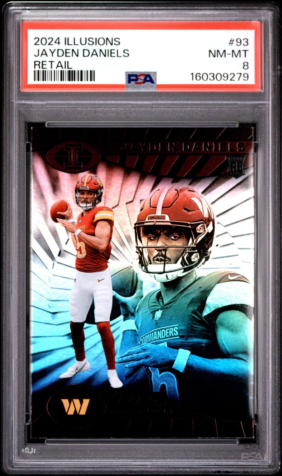2024 PANINI ILLUSIONS RETAIL #93 JAYDEN DANIELS ROOKIE RC PSA 8 view 1
