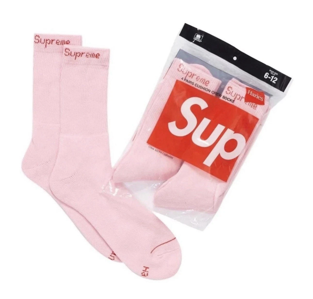 Pink Supreme Crew Socks Hanes 4-Pack Size 6-12 Hypebeast Authentic Fast Shipping