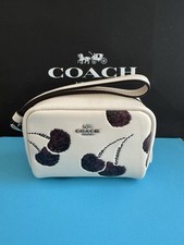 NWT Coach Pouch Wristlet With Cherry Print Smooth Leather SV Chalk Multi
