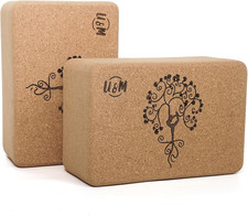 Cork Yoga Blocks 2 Pack Set,Natural Cork High Density 9"X6"X4" Yoga Blocks