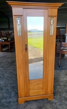 Antique art nouveau walnut single wardrobe mirrored door