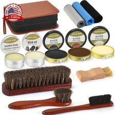 Leather Shoe Care Kit, Professional 13-Piece Shoe Polish Gift Set with Saddle So