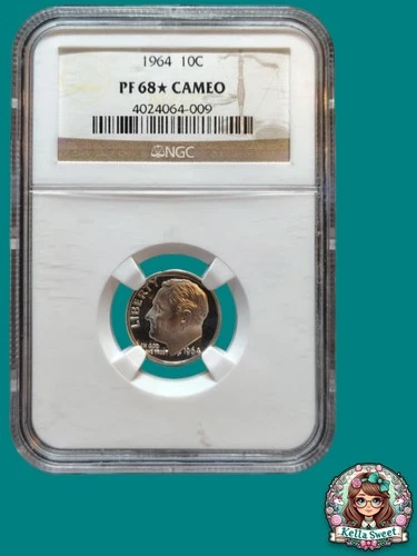 Proof Silver 1964 Roosevelt 10 Cents Dime | NGC PF68* Cameo