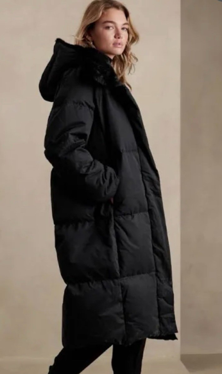 Banana Republic ALPS LONG SATIN PUFFER COAT | Black NWT | eBay