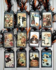 12 Vintage Style Halloween Handmade Gift Tags Junk Journals Scrapbooks Crafts
