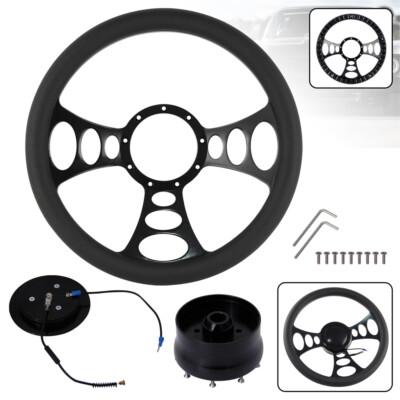Lenkrad 14'' 350MM 9-Loch Chrom mit halber Wicklung PVC+ Adapter für Chevy GM