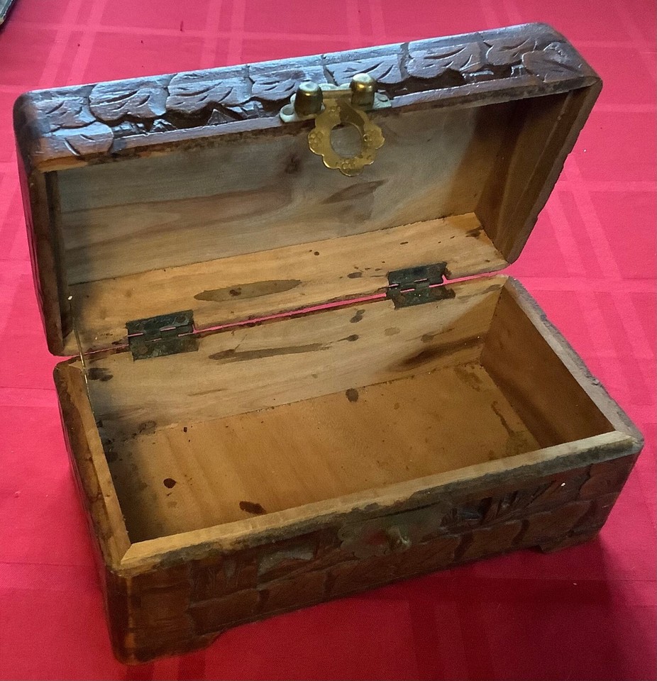 Vintage miniature carved wood blanket chest oriental eBay