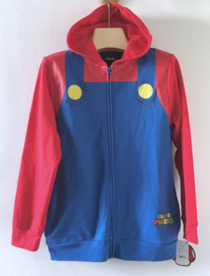 Super Mario Boys Hoodie Jacket L Red Blue Zip Mad Engine Fleece Cosplay Costume