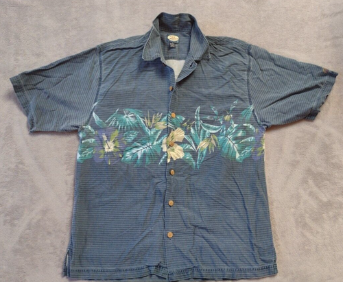 Tommy Bahama Floral Wrap Around Button Up Shirt Rayon Hong Kong Medium Gray
