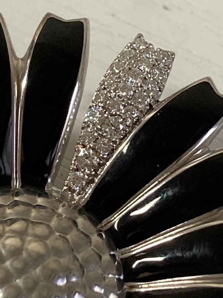 Spilla pendente margherita nera argento sterling Georg Jensen pavè diamante c... - Immagine 3 di 4