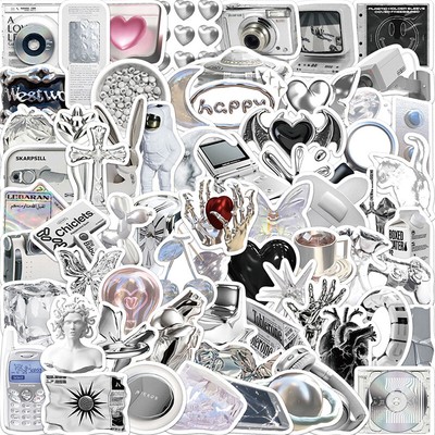 66Pcs Silver Simple Modern Style Graffiti Sticker Guitar Suitcase Laptop DecSU