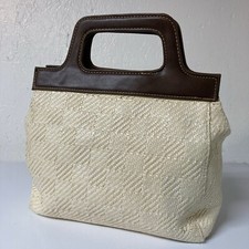 Liz Claiborne Ivory/Brown Woven Straw Clutch Crossbody Garden Party Handbag