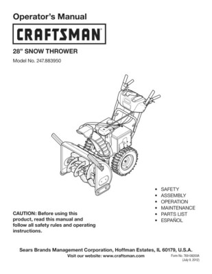Owner’s Manual Sears Craftsman 28” Snow Thrower- Snow Blower - Model ...