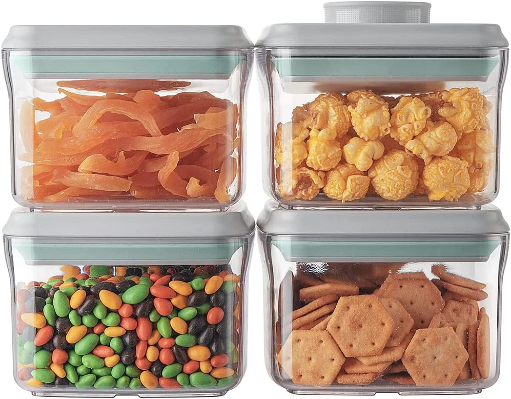 Airtight Container Set 380Ml 4 Pcs Stackable One Button Openning Food Containers