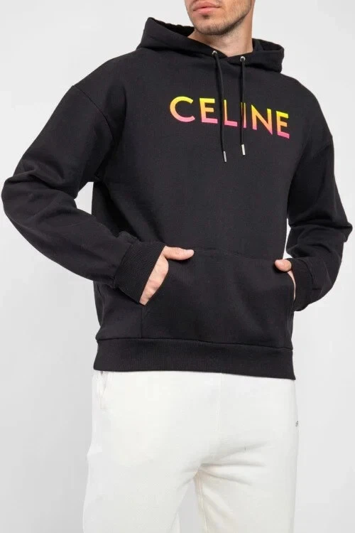 Felpa nera con cappuccio Celine 22Aw gradazione logo stampa pullover taglia M 2Y753670Q sfumata