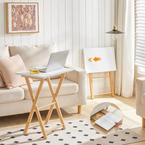  Mesa Bandeja TV Plegable, Mesa Auxiliar para Espacio Pequeño, Mesas de Aperitivos Portátil para 2 Foto 4 de 4