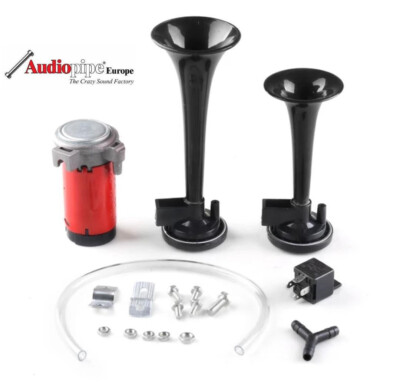 2 Klang Fanfare Druckluft Horn Hupe mit Zulassung ** sehr laut ** schwarz TOP!!