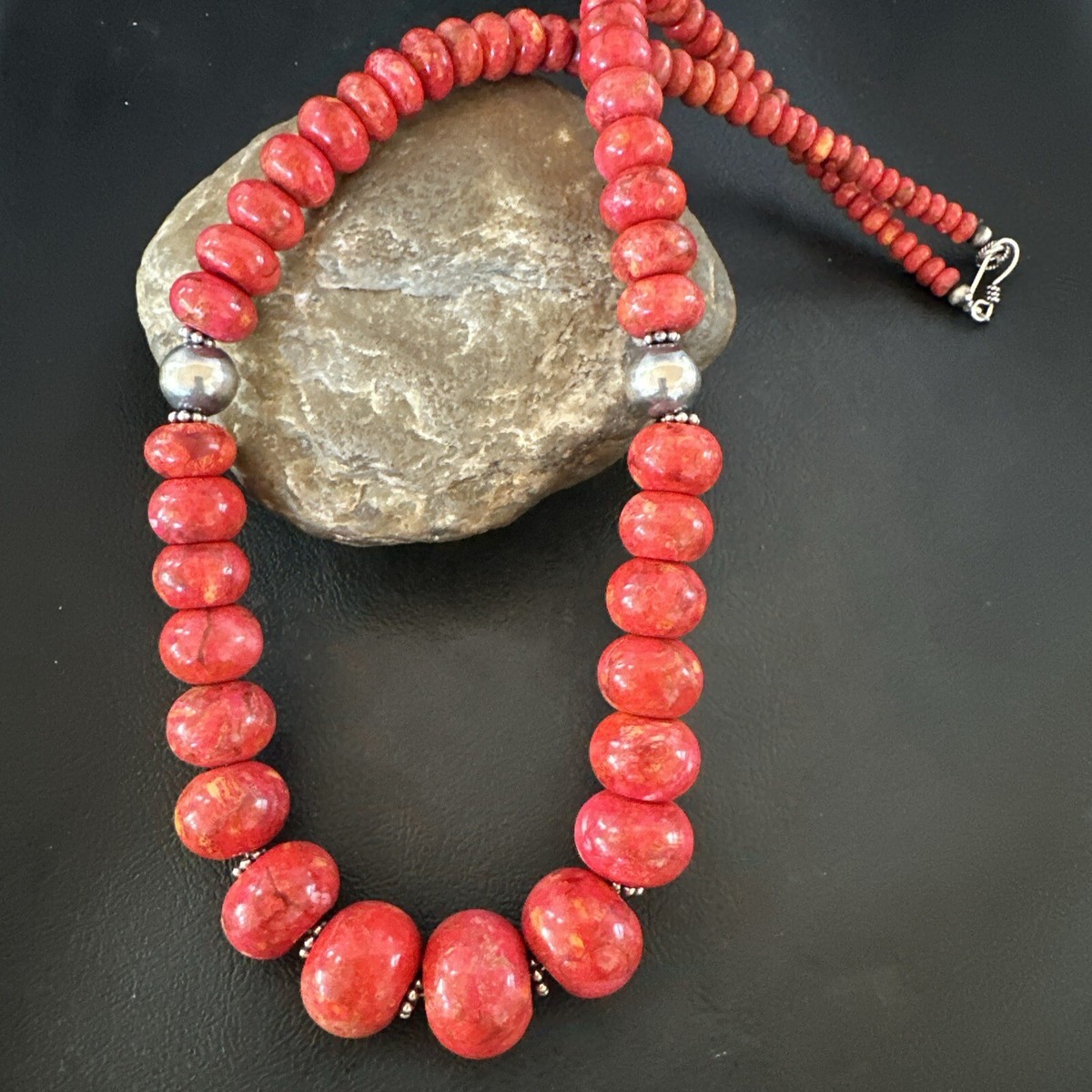 Apple Sponge Coral Graduated Bead Navajo Sterling Silver 25