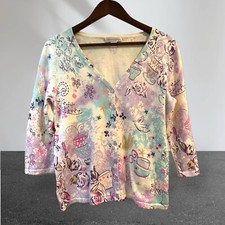 Christopher Banks 100 Cotton Cottagecore Cardigan Coffee Birds Sz M