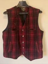 Wyoming Traders Red Plaid  Wool Vest Womens M Button Western Cowboy Rodeo