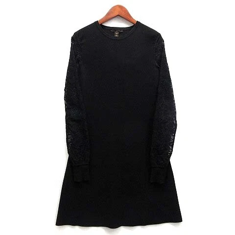 LOUIS VUITTON（LV） 【TOP】LOUIS VUITTON Abito lungo in maglia a costine Milano manica pizzo nero XS dal Giappone