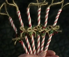 DLCC~FAUX Prim peppermint candy sticks set of 6 ornaments country Christmas