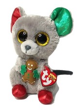 Ty Beanie Boos Mac Gray Mouse Christmas Holiday gingerbread Tush Tag Has Marker
