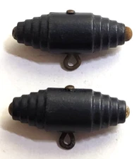 VINTAGE ~ Small Black Carved Wood Buttons - Lot/2 ~ 1¼" Diameter