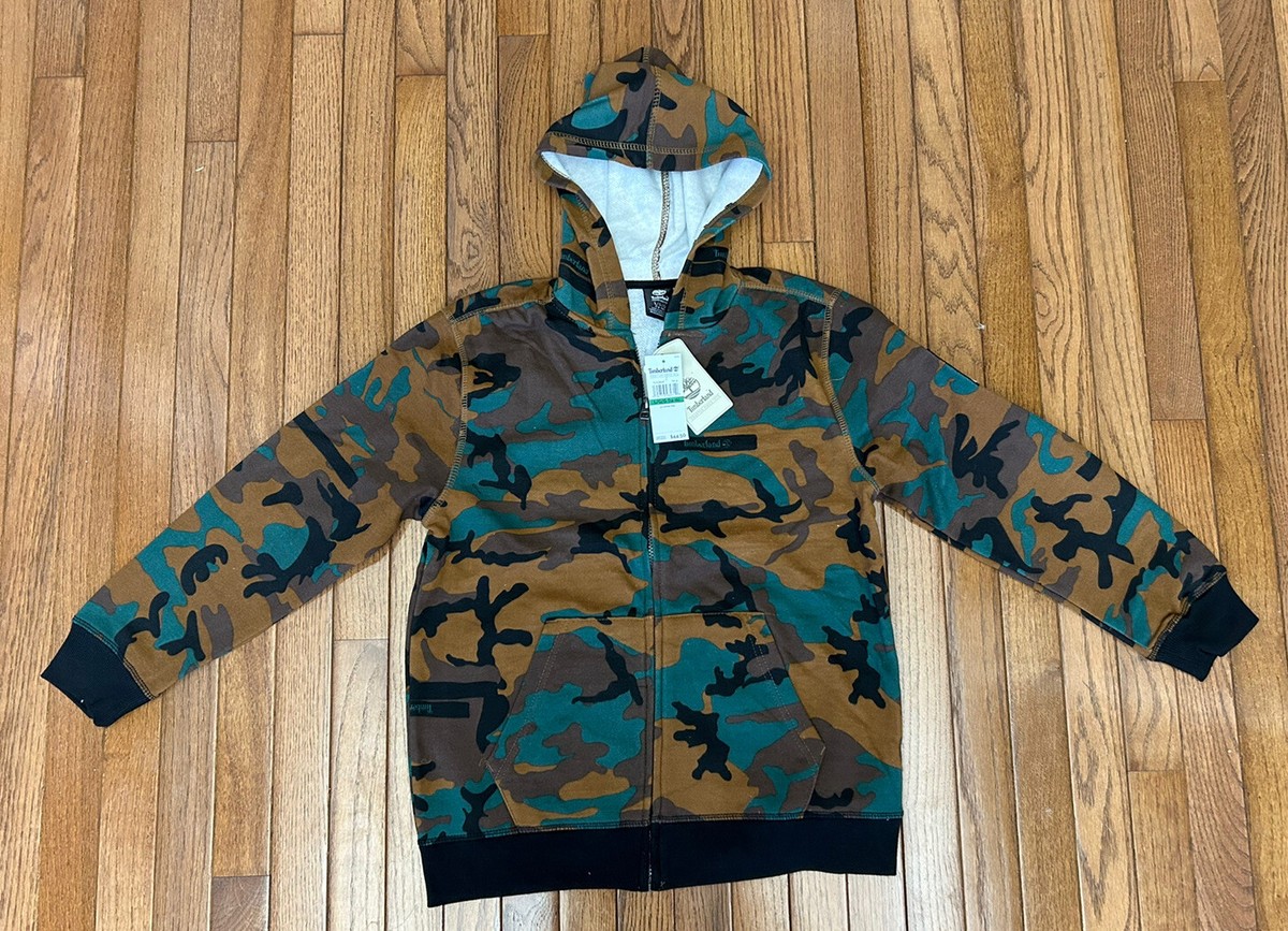 New Timberland Boys Camouflage Camo Full Zip Hoodie New Timberland Boys Camouflage Camo Full Zip Hoodie